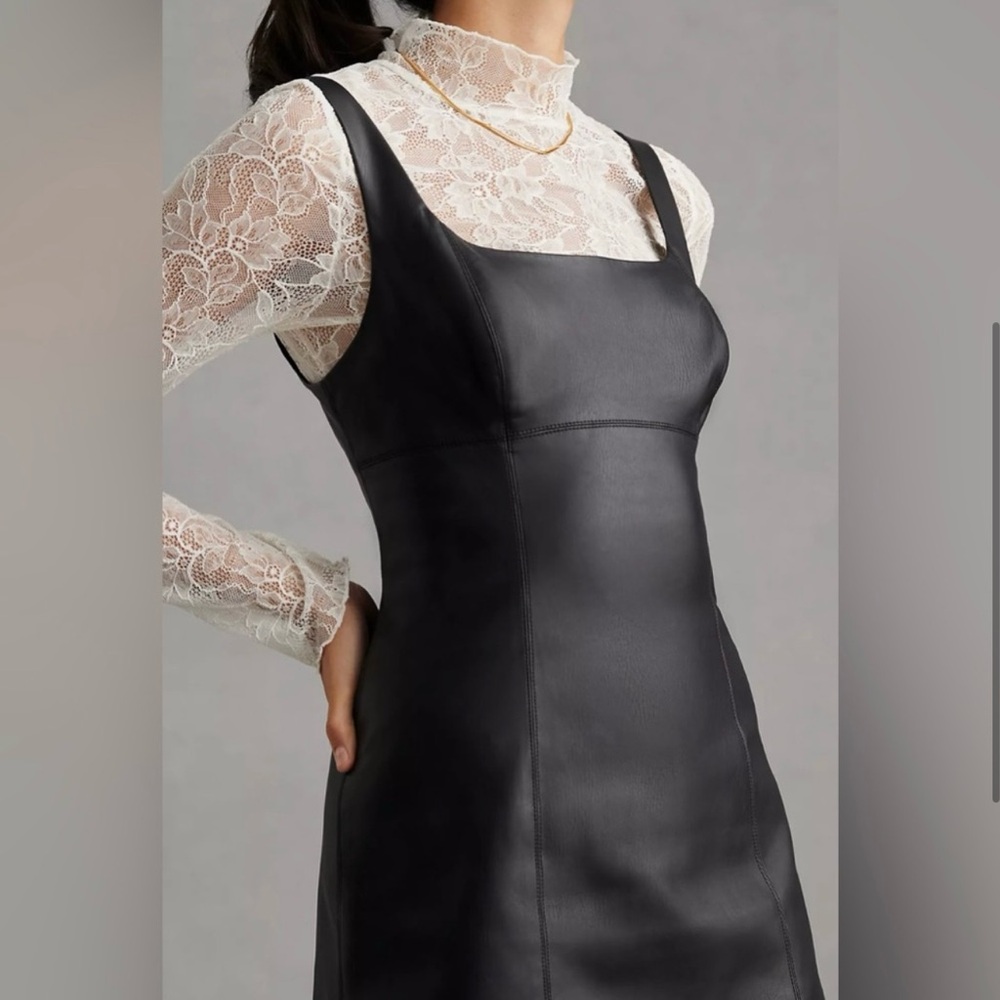 Anthropologie Maeve Faux Leather Mini Dress NWOT Size 14 - Picture 2 of 8